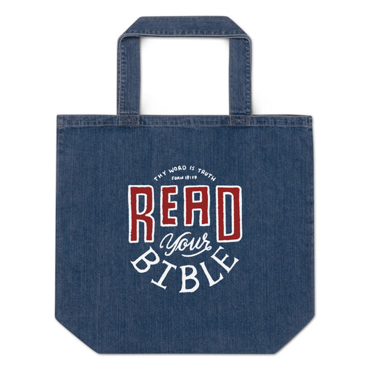 Read Your Bible Denim Bible Tote Bag
